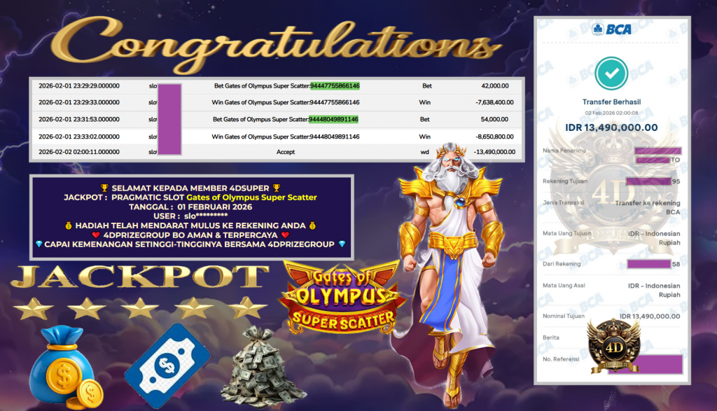 4DSUPER JACKPOT PRAGMATIC SLOT “Gates of Olympus Super Scatter”‎‏‏‎ ‎‏‏‎ ‎‎‏‏‎Rp 13.490.000,- LUNAS