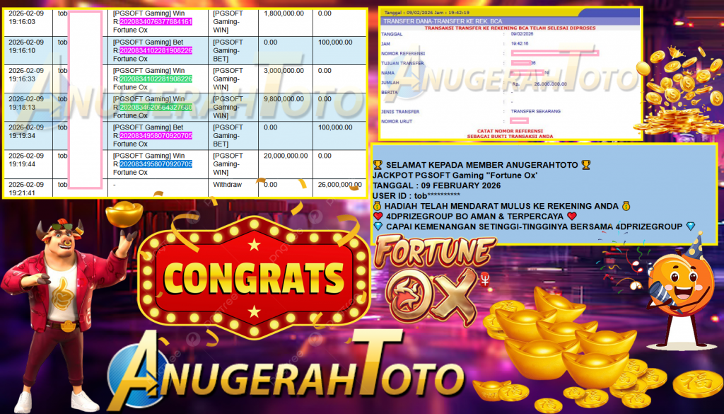 ANUGERAHTOTO JACKPOT PGSOFT Gaming ”Fortune Ox” ‎‎‏‏‎‎‏‏Rp 26,000,000,- LUNAS