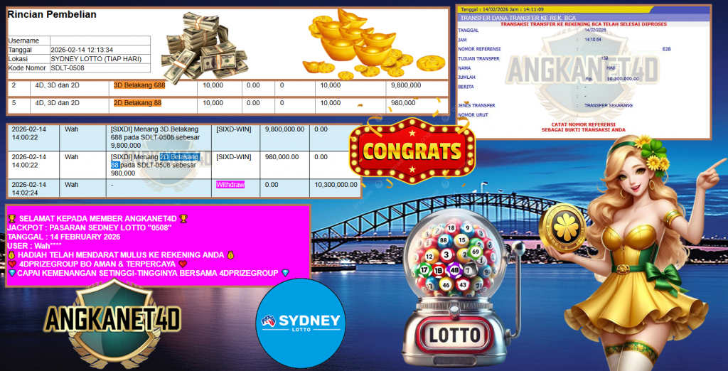ANGKANET4D JACKPOT PASARAN SEDNEY LOTTO “0508” Rp 10.300.000,- LUNAS