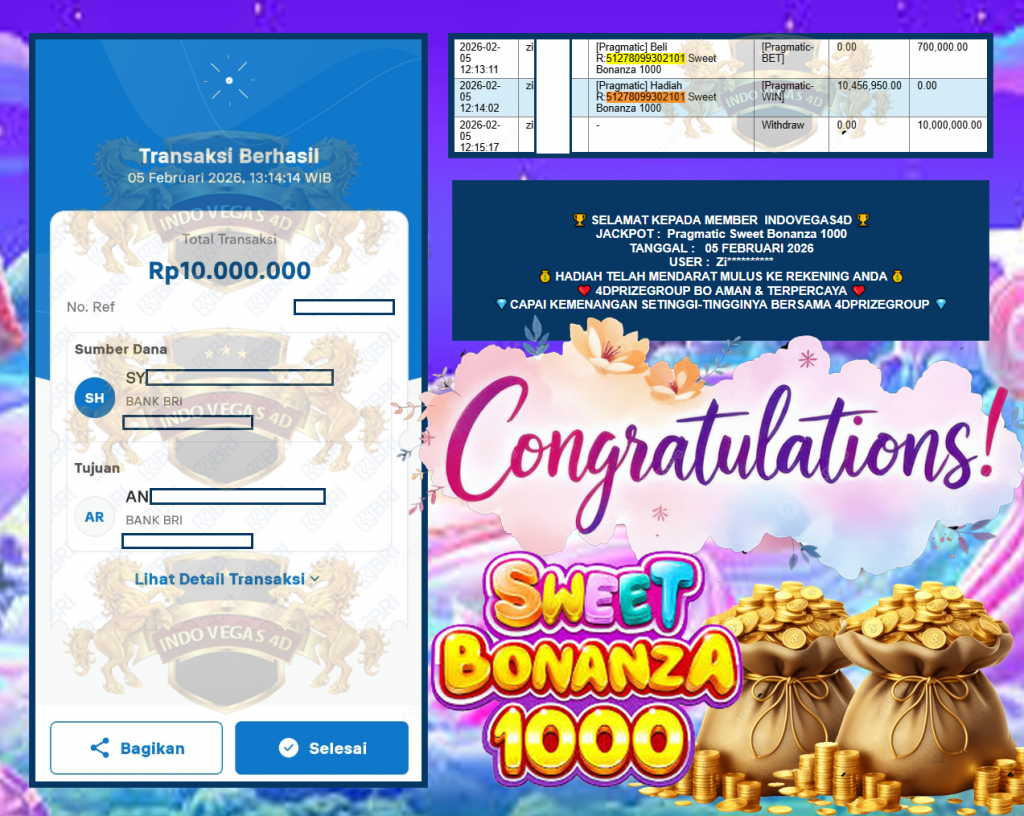 INDOVEGAS4D Pragmatic “Sweet Bonanza 1000″‏‏‎‎ Rp 10.000.000,- LUNAS