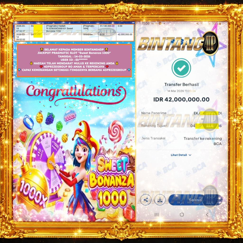 BINTANG4DP JACKPOT PRAGMATIC SLOT “Sweet Bonanza 1000” Rp 42.000.000,- LUNAS