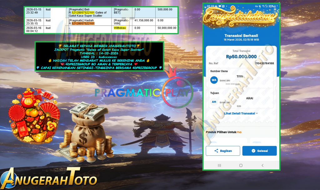 ANUGERAHTOTO JACKPOT PRAGMATIC SLOT “Gates of Gatot Kaca Super Scatter” Rp50,000.000,- LUNAS