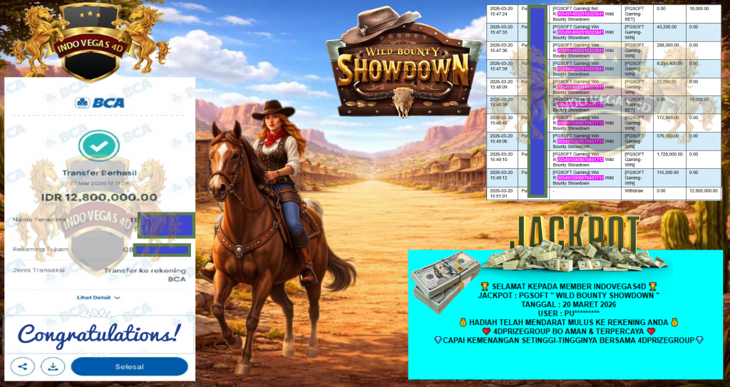 INDOVEGAS4D JACKPOT PGSOFT ”WILD BOUNTY SHOWDOWN” Rp 12.800.000,- LUNAS