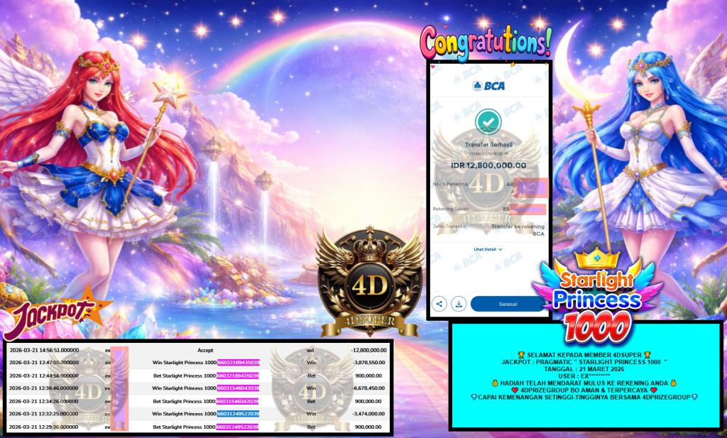 4DSUPER JACKPOT PRAGMATIC “STARLIGHT PRINCESS 1000″‎‏‏‎‎ Rp12.800.000,- LUNAS