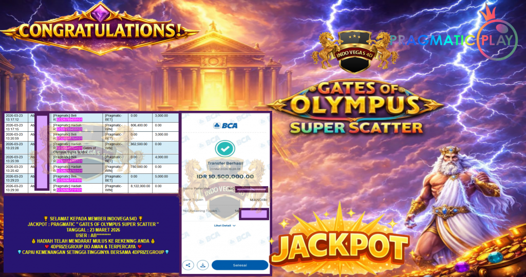 INDOVEGAS4D JACKPOT PRAGMATIC “GATES OF OLYMPUS SUPER SCATTER”‎‏‏‎‎ Rp10.500.000,- LUNAS