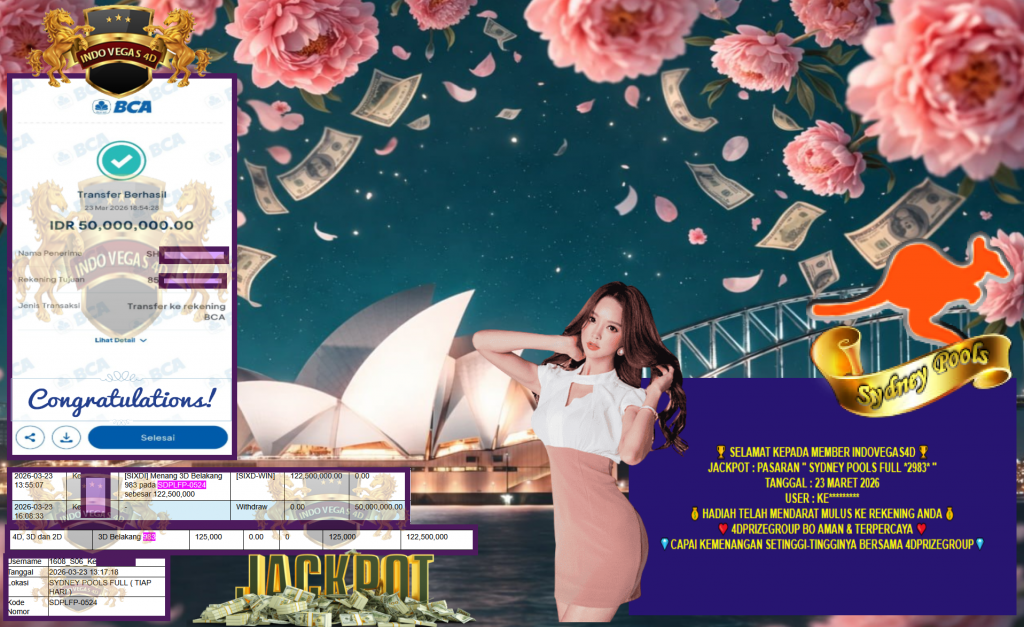 INDOVEGAS4D JACKPOT PASARAN SYDNEY POOLS FULL ” 2983” Rp 115.000.000,- LUNAS