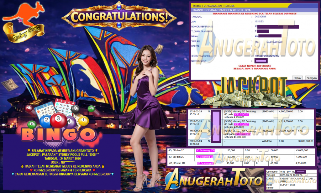 ANUGERAHTOTO JACKPOT PASARAN “ SYDNEY POOLS FULL *3508* ” Rp 50,000,000.,- LUNAS