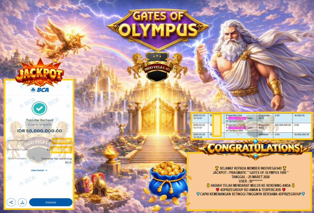 INDOVEGAS4D JACKPOT PRAGMATIC ”GATES OF OLYMPUS 1000” Rp150,000,000.,- LUNAS