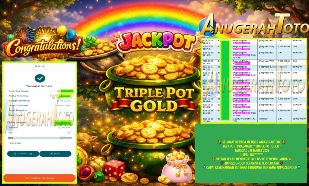 ANUGERAHTOTO JACKPOT PRAGMATIC “TRIPLE POT GOLD”‎‏‏‎‎ Rp25.000.000,- LUNAS