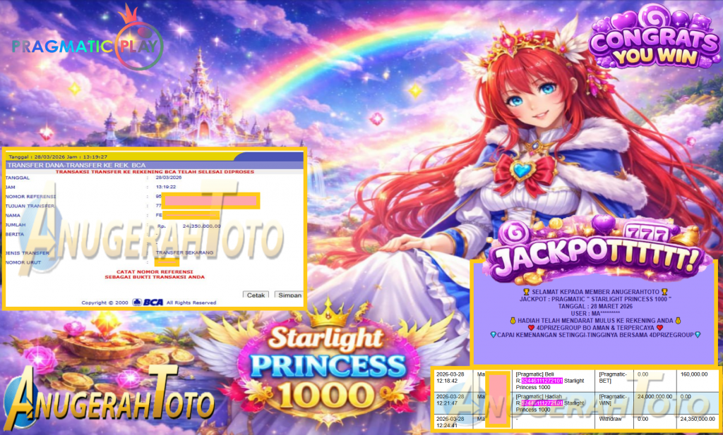 ANUGERAHTOTO JACKPOT PRAGMATIC “STARLIGHT PRINCESS 1000”‎‏‏‎‎ Rp24.350.000,- LUNAS