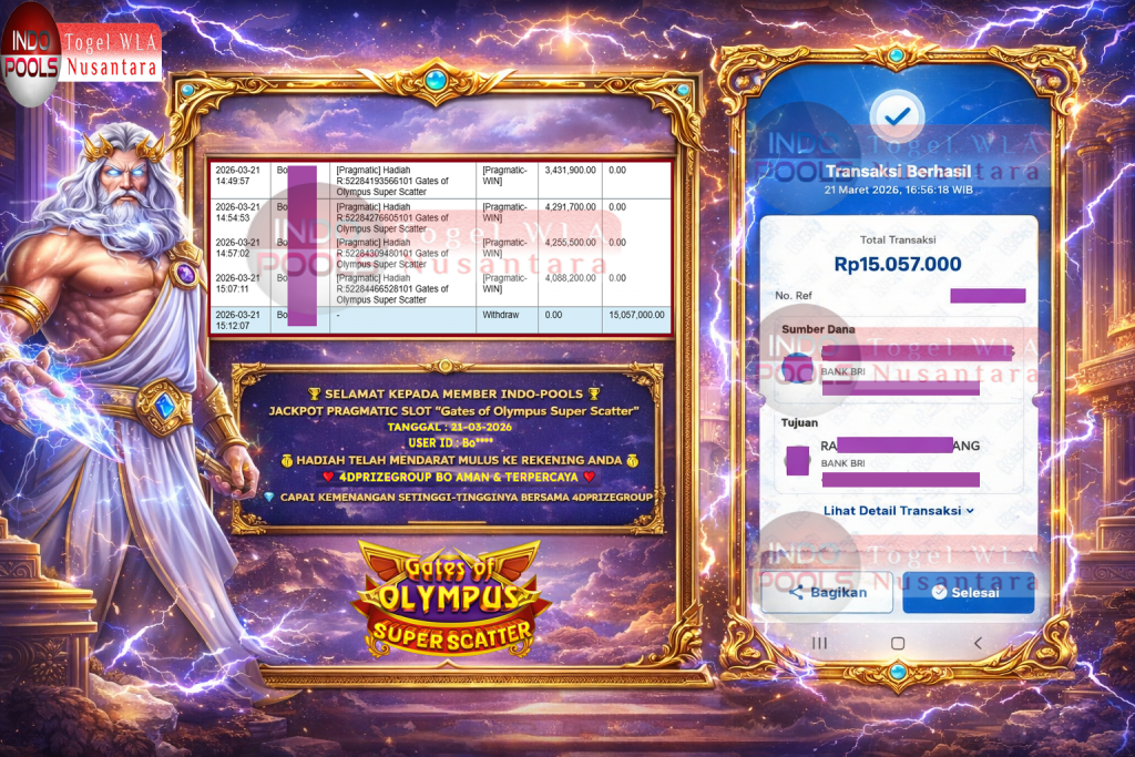 INDO-POOLS JACKPOT PRAGMATIC SLOT “Gates of Olympus Super Scatter” Rp 15.057.000,- LUNAS