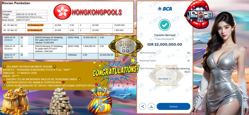 SHIO88 JACKPOT PASARAN HONGKONG POOLS FULL “4097” Rp22.000.000,- LUNAS