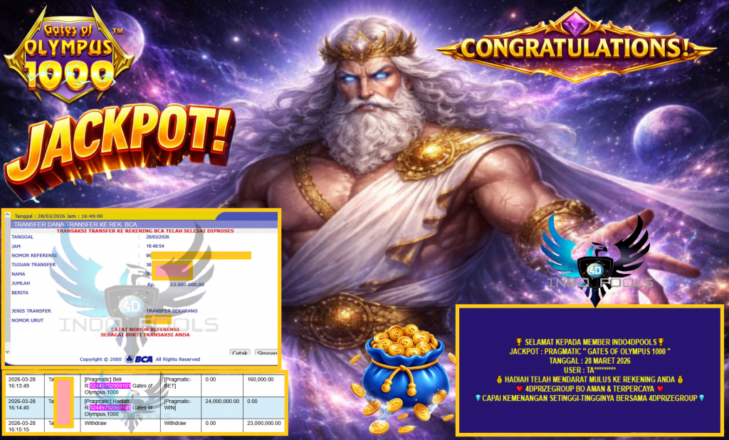 INDO4DPOOLS JACKPOT PRAGMATIC “GATES OF OLYMPUS 1000”‎‏‏‎‎ Rp23.000.000,- LUNAS