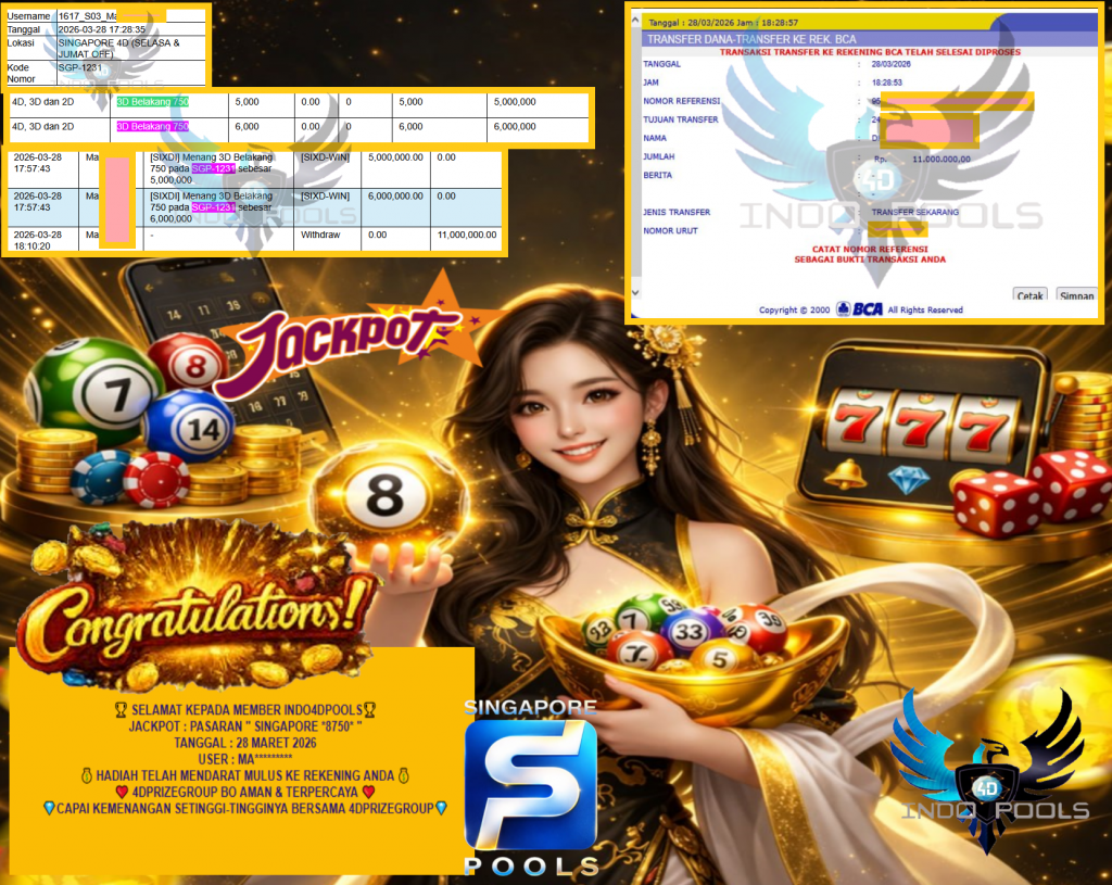 INDO4DPOOLS JACKPOT PASARAN “SINGAPORE * 8750 * ”‎‏‏‎‎ Rp11.000.000,- LUNAS