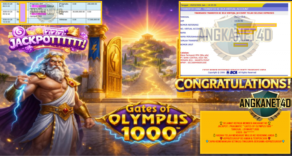 ANGKANET4D JACKPOT PRAGMATIC “GATES OF OLYMPUS 1000”‎‏‏‎‎ Rp17.500.000,- LUNAS
