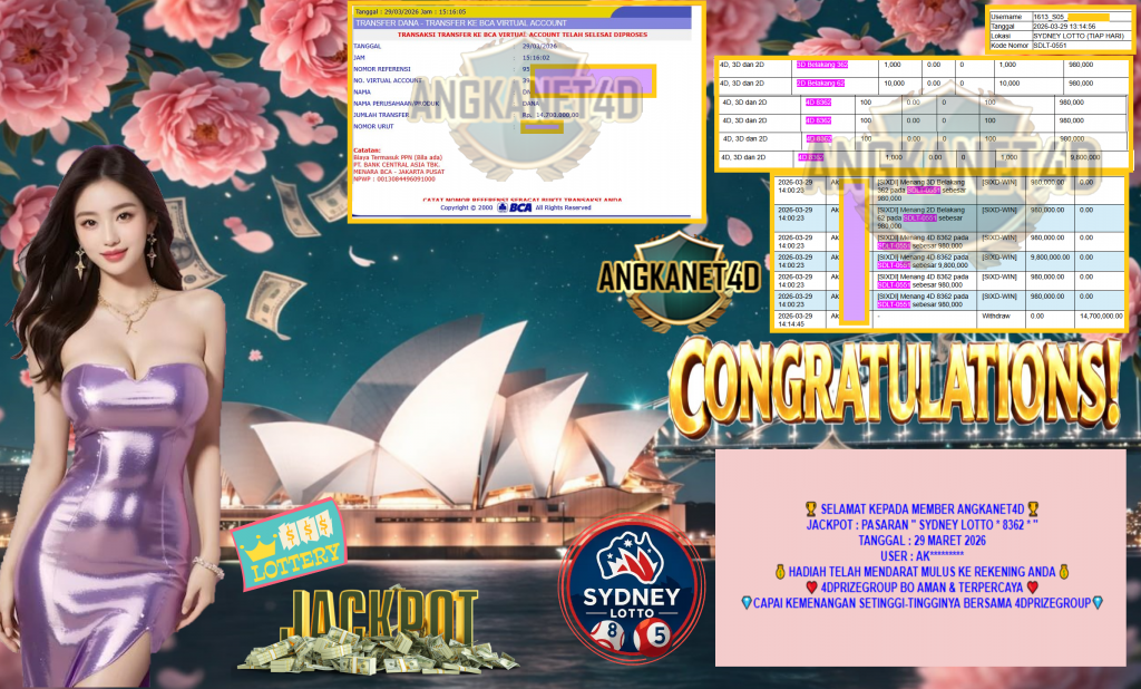 ANGKANET4D JACKPOT PASARAN “SYDNEY LOTTO * 8362 * ”‎‏‏‎‎ Rp14.700.000,- LUNAS