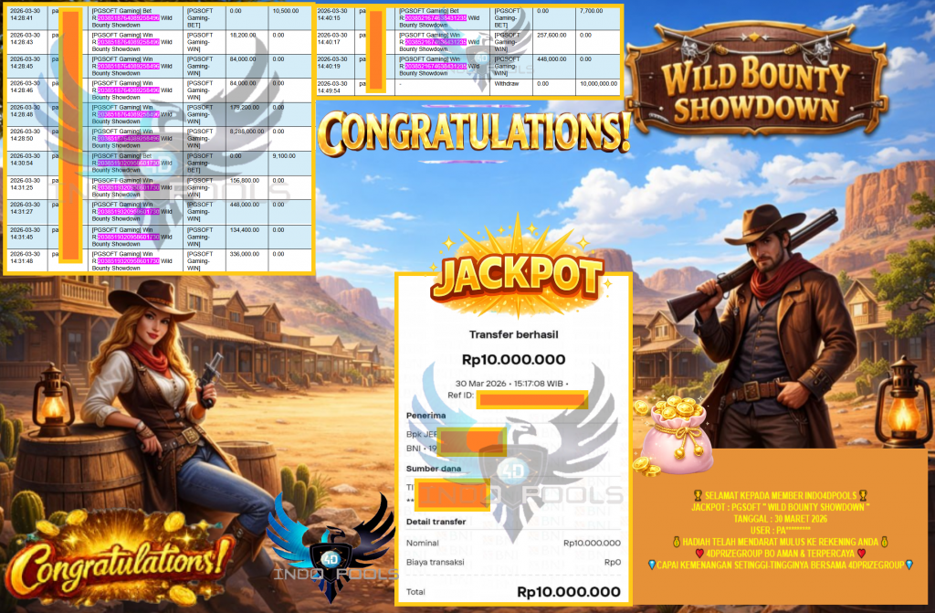 INDO4DPOOLS JACKPOT PGSOFT “WILD BOUNTY SHOWDOWN“ Rp10.000.000,- LUNAS