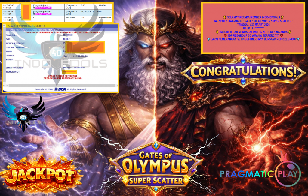 INDO4DPOOLS JACKPOT PRAGMATIC “GATES OF OLYMPUS SUPER SCATTER“ Rp14.900.000,- LUNAS