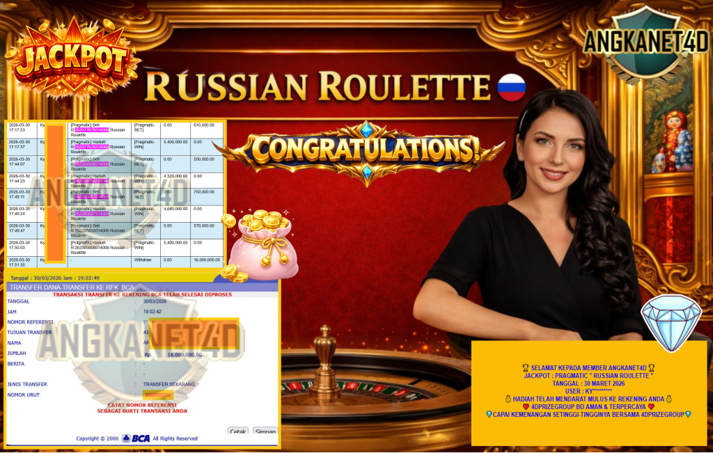 ANGKANET4D JACKPOT PRAGMATIC “RUSSIAN ROULETTE“ Rp16.000.000,- LUNAS