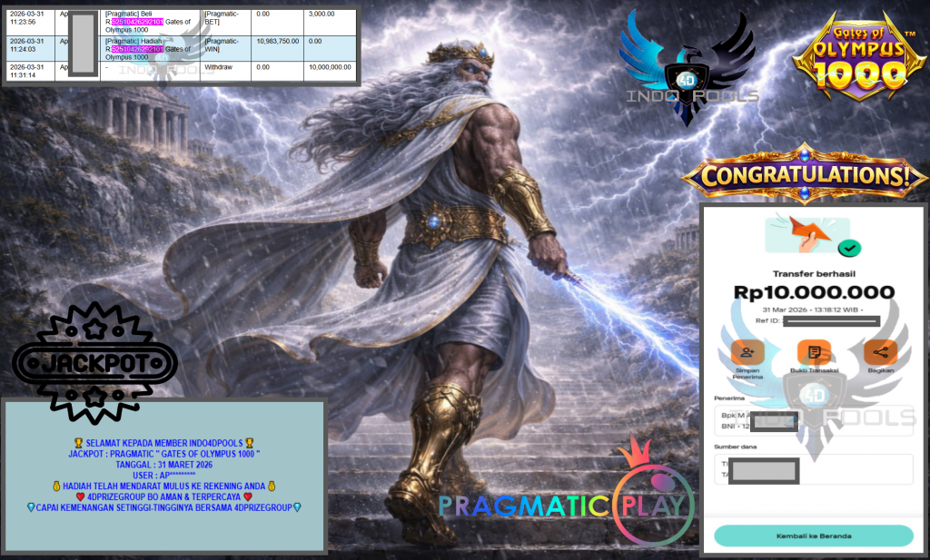 INDO4DPOOLS JACKPOT PRAGMATIC “GATES OF OLYMPUS 1000”‎‏‏‎‎ Rp10.000.000,- LUNAS