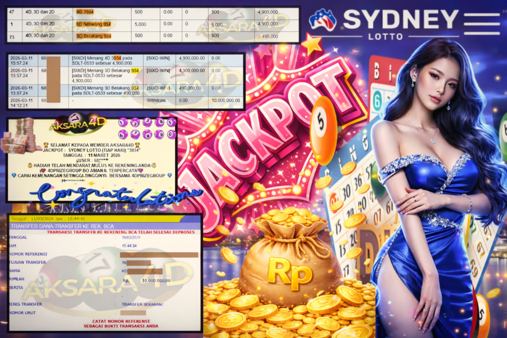 AKSARA4D JACKPOT SYDNEY LOTTO (TIAP HARI) “3934”‎‏‏‎ Rp10.000.000,- LUNAS