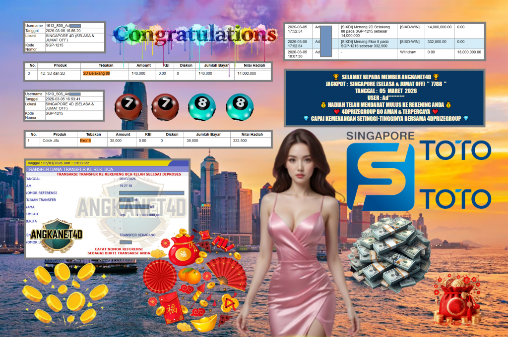 ANGKANET4D JACKPOT PASARAN SINGAPORE (SELASA & JUMAT OFF) ” 7788 ” Rp 13.000.000,- LUNAS