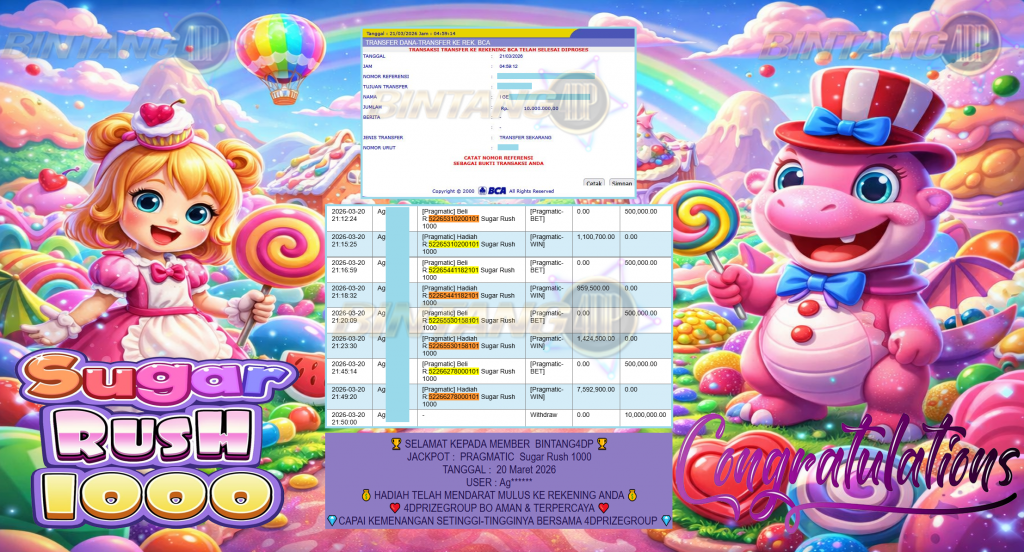 BINTANG4DP JACKPOT PRAGMATIC ” Sugar Rush 1000 ” Rp 10,000,000,- LUNAS