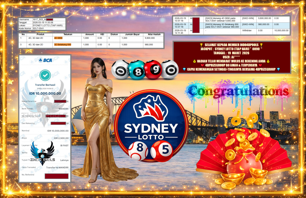 INDO4DPOOLS JACKPOT PASARAN SYDNEY LOTTO (TIAP HARI) ” 0890 ” Rp 10.000.000,- LUNAS