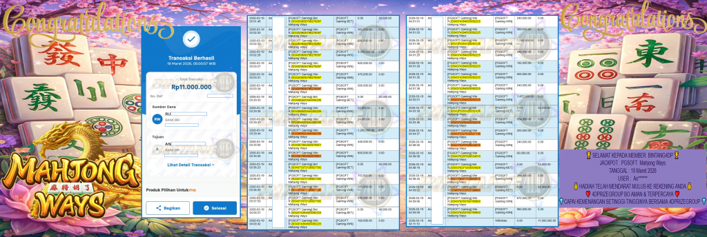 BINTANG4DP JACKPOT PGSOFT ” Mahjong Ways ” Rp 11,000,000,- LUNAS