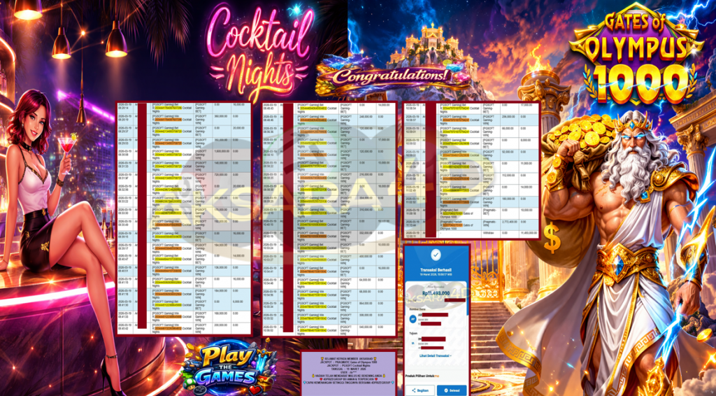AKSARA4D JACKPOT PRAGMATIC “Cocktail Nights” & PGSOFT “Gates of Olympus 1000” Rp11.493.000,- LUNAS