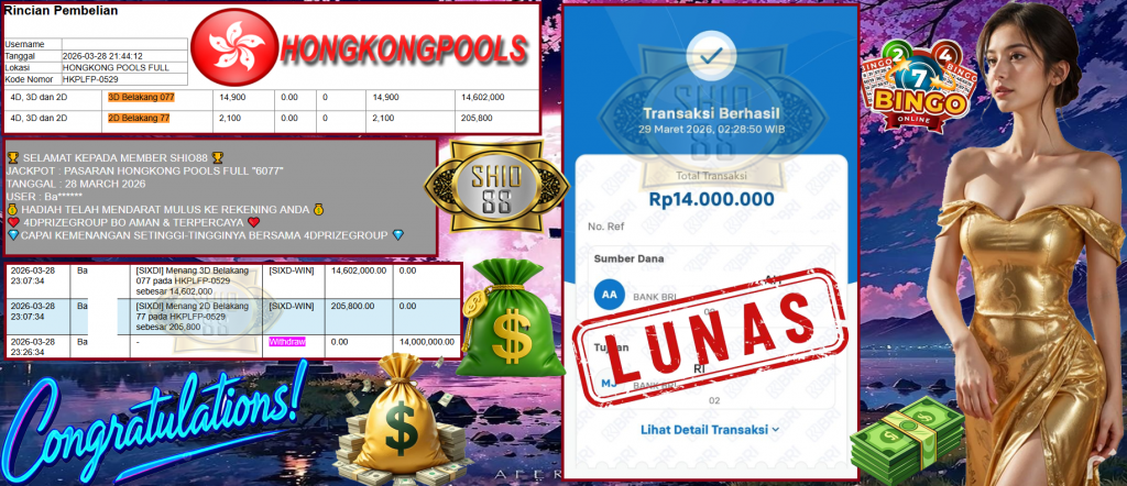SHIO88 JACKPOT PASARAN HONGKONG POOLS FULL “6077” Rp14.000.000,- LUNAS