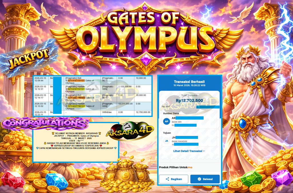 AKSARA4D JACKPOT PRAGMATIC “Gates of Olympus” Rp12.700.000,- LUNAS
