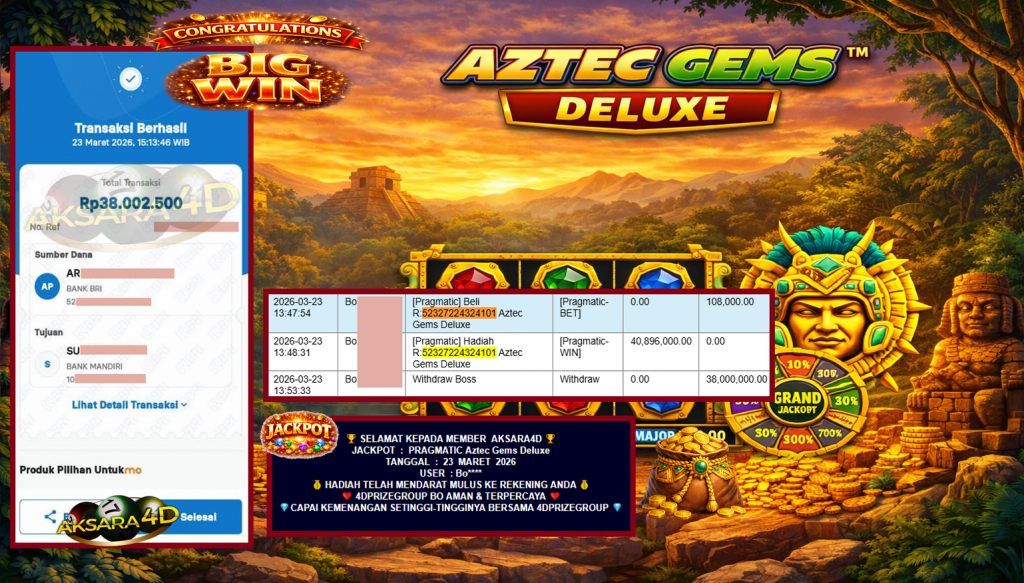 AKSARA4D JACKPOT PRAGMATIC “Aztec Gems Deluxe” Rp38.000.000,- LUNAS