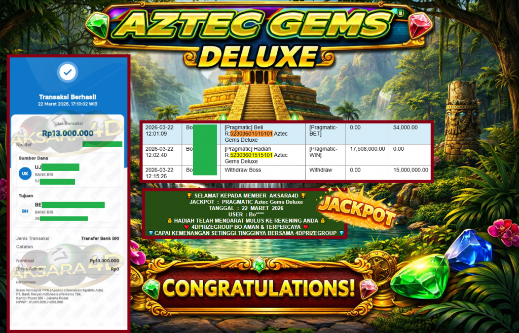 AKSARA4D JACKPOT PRAGMATIC “Aztec Gems Deluxe” Rp15.000.000,- LUNAS