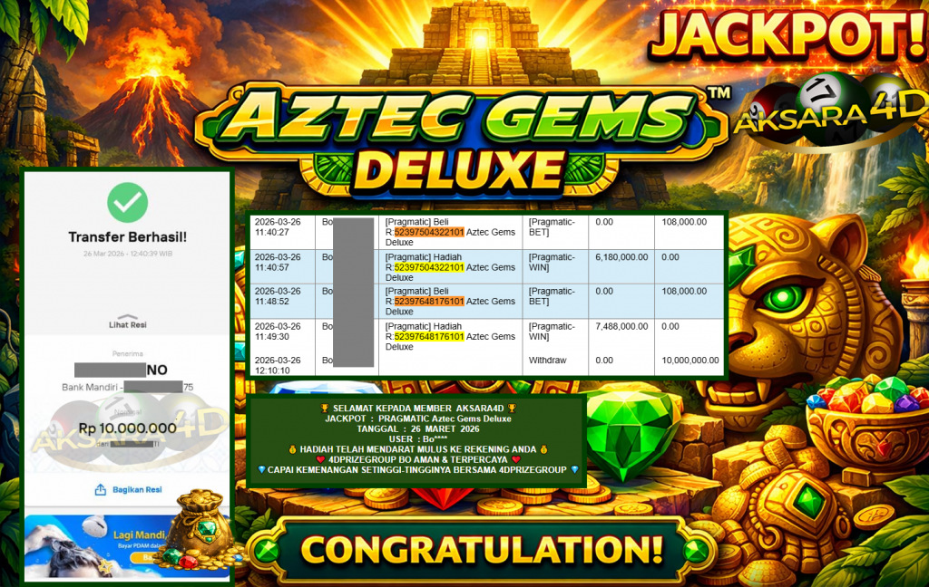 AKSARA4D JACKPOT PRAGMATIC “Aztec Gems Deluxe”‎‏‏‎‎ Rp10.000.000,- LUNAS