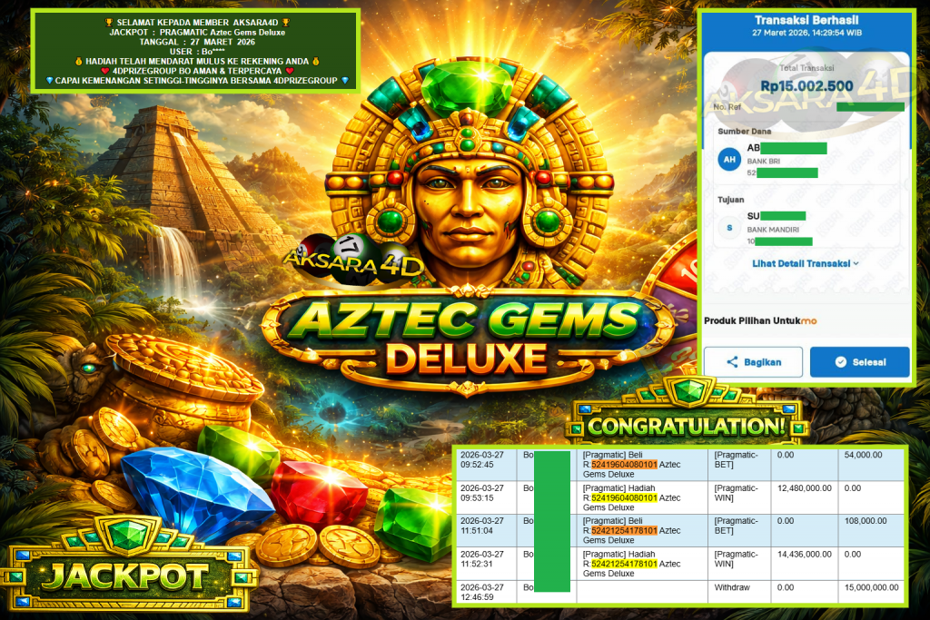 AKSARA4D JACKPOT PRAGMATIC “Aztec Gems Deluxe”‎‏‏‎‎ Rp15.000.000,- LUNAS