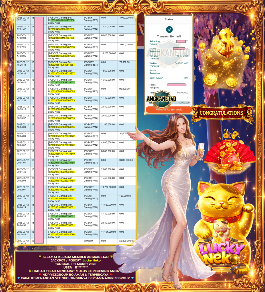 ANGKANET4D JACKPOT PGSOFT Gaming ” Lucky Neko “‎‎‏‏ ‎‎‏‏‎‎‏‏Rp 50.000.000 ,- LUNAS