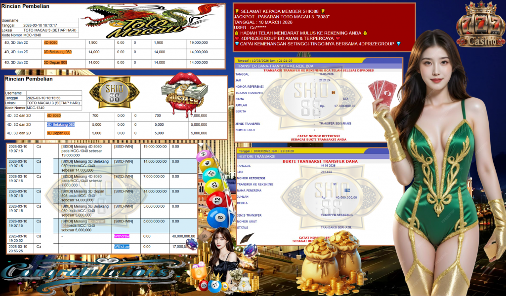 SHIO88 JACKPOT PASARAN TOTO MACAU 3 “8080” Rp57.000.000,- LUNAS