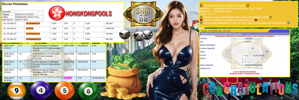 SHIO88 JACKPOT PASARAN HONGKONG POOLS FULL “9456” Rp10.500.000,- LUNAS