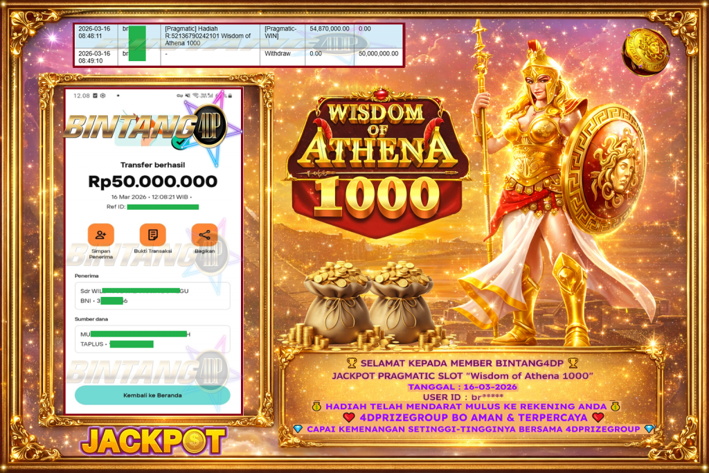 BINTANG4DP JACKPOT PRAGMATIC SLOT “Wisdom of Athena 1000” Rp 50.000.000,- LUNAS