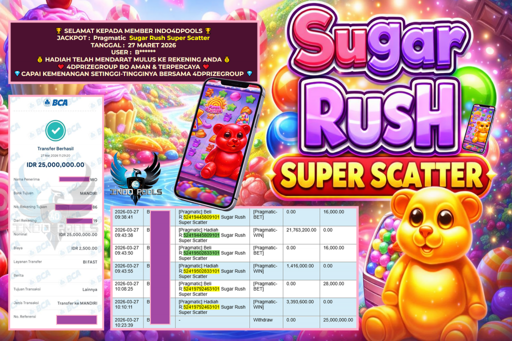 INDO4DPOOLS JACKPOT PRAGMATIC ” Sugar Rush Super Scatter ” Rp 25.000.000,- LUNAS