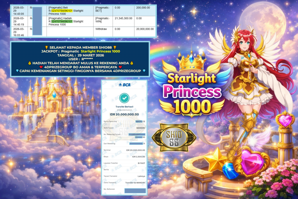 SHIO88 JACKPOT PRAGMATIC ” Starlight Princess 1000 ” Rp 20.000.000,- LUNAS