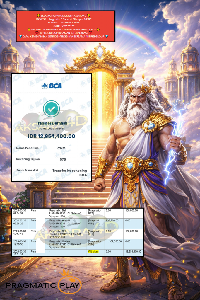 AKSARA4D JACKPOT PRAGMATIC “Gates of Olympus 1000″‎‏‏‎‎ Rp12.854.400,- LUNAS
