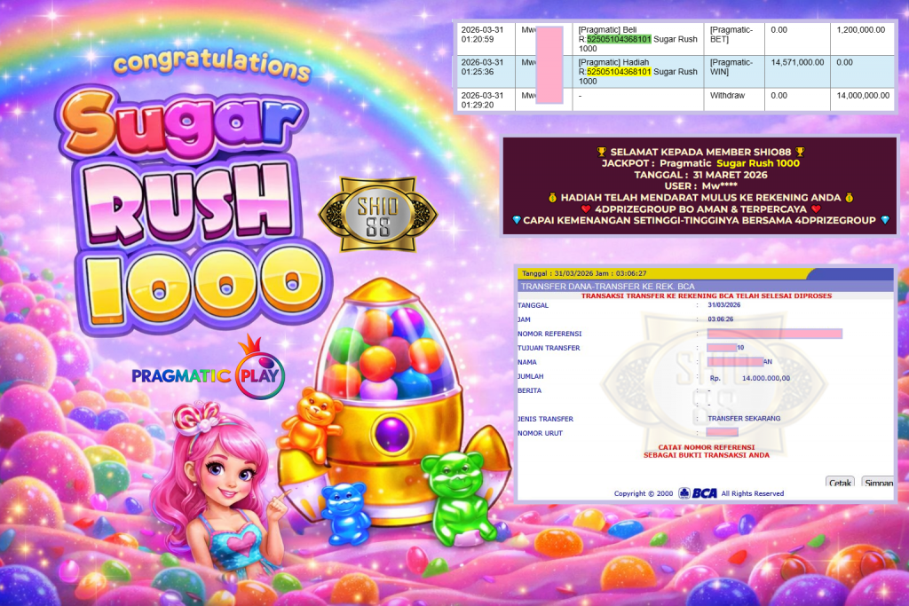 SHIO88 JACKPOT PRAGMATIC ” Sugar Rush 1000 ” Rp 14.000.000,- LUNAS