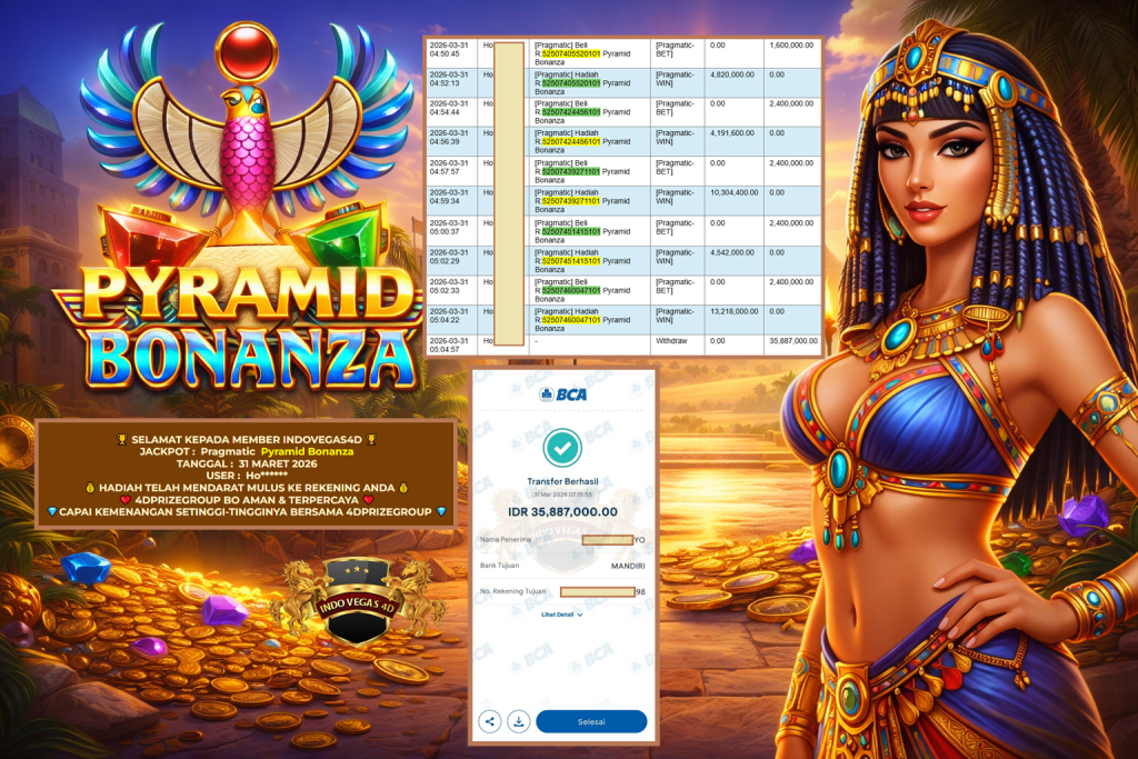 INDOVEGAS4D JACKPOT PRAGMATIC ” Pyramid Bonanza ” Rp 35.887.000,- LUNAS