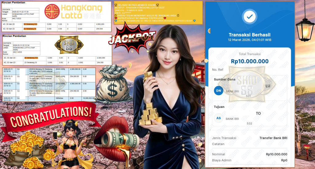 SHIO88 JACKPOT PASARAN HONGKONG LOTTO “2533” Rp10.000.000,- LUNAS