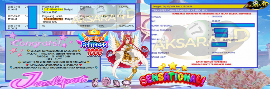 AKSARA4D JACKPOT PRAGMATIC “Starlight Princess 1000″‎‏‏‎‎ Rp15.500.000,- LUNAS