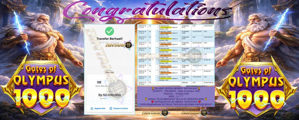 BINTANG4DP JACKPOT PRAGMATIC ” Gates of Olympus 1000″ Rp 50,000,000,- LUNAS