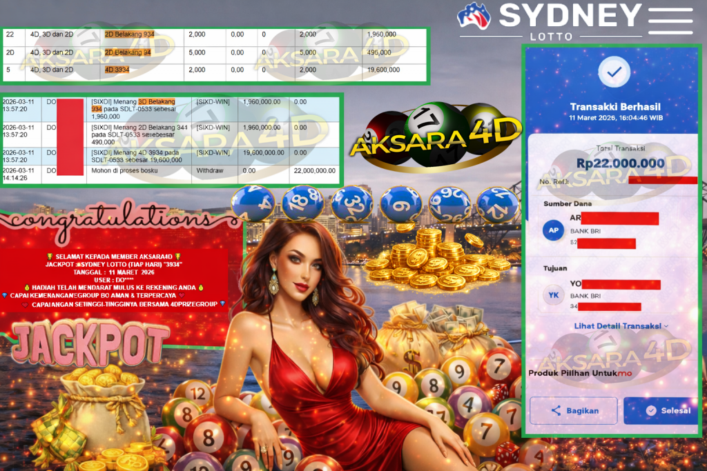 AKSARA4D JACKPOT SYDNEY LOTTO (TIAP HARI) “3934”‎‏‏‎ Rp22.000.000,- LUNAS