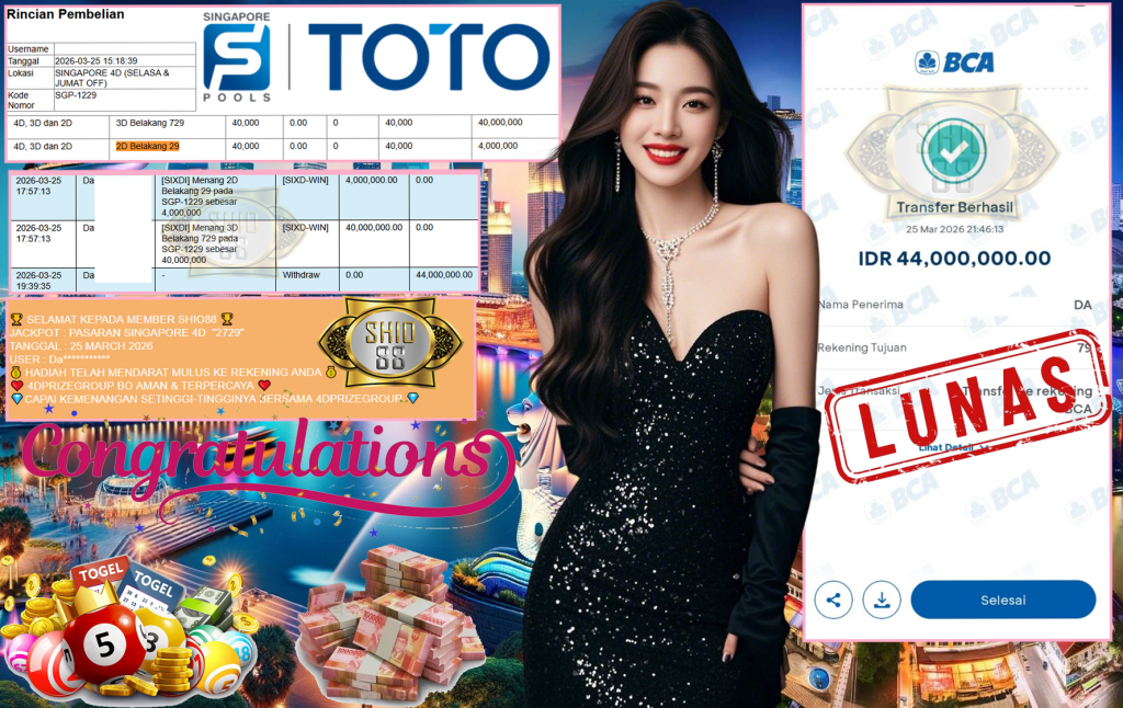 SHIO88 JACKPOT PASARAN SINGAPORE 4D “2729” Rp44.000.000,- LUNAS